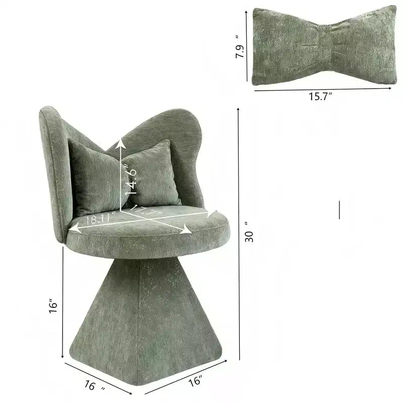 Fauteuil d'appoint pivotant rembourré FurnitureR avec oreiller, fauteuil de coiffeuse sculptural avec dossier incurvé pour chambre, salon ou espace maquillage