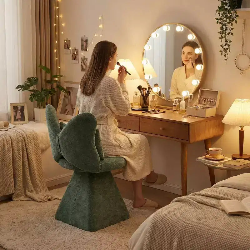 Fauteuil d'appoint pivotant rembourré FurnitureR avec oreiller, fauteuil de coiffeuse sculptural avec dossier incurvé pour chambre, salon ou espace maquillage