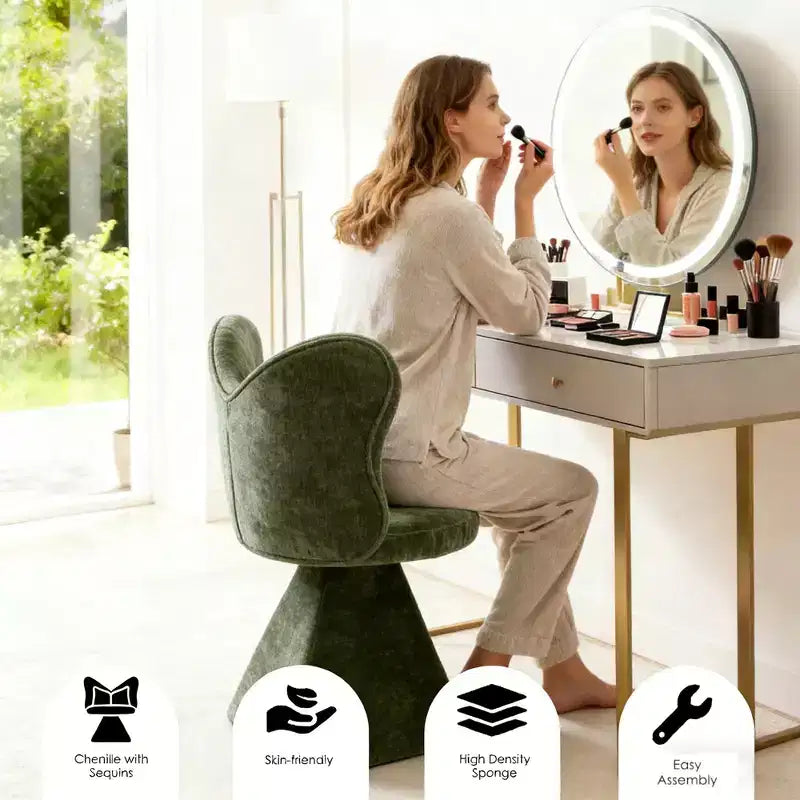 Fauteuil d'appoint pivotant rembourré FurnitureR avec oreiller, fauteuil de coiffeuse sculptural avec dossier incurvé pour chambre, salon ou espace maquillage
