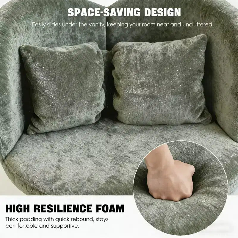 Fauteuil d'appoint pivotant rembourré FurnitureR avec oreiller, fauteuil de coiffeuse sculptural avec dossier incurvé pour chambre, salon ou espace maquillage