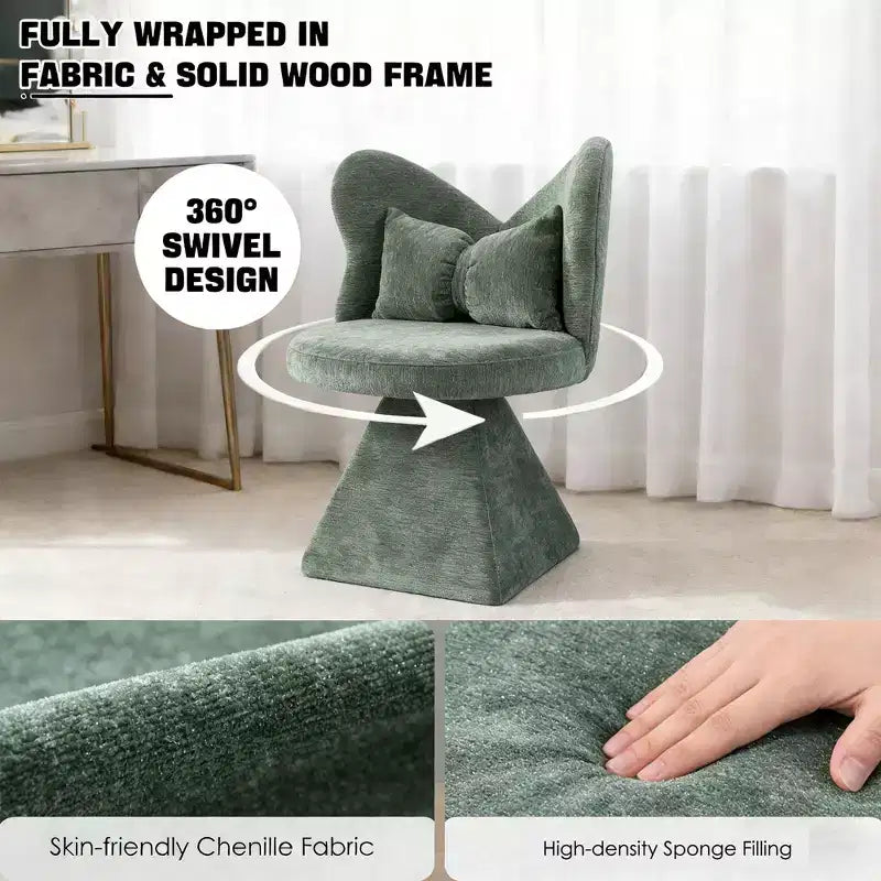 Fauteuil d'appoint pivotant rembourré FurnitureR avec oreiller, fauteuil de coiffeuse sculptural avec dossier incurvé pour chambre, salon ou espace maquillage