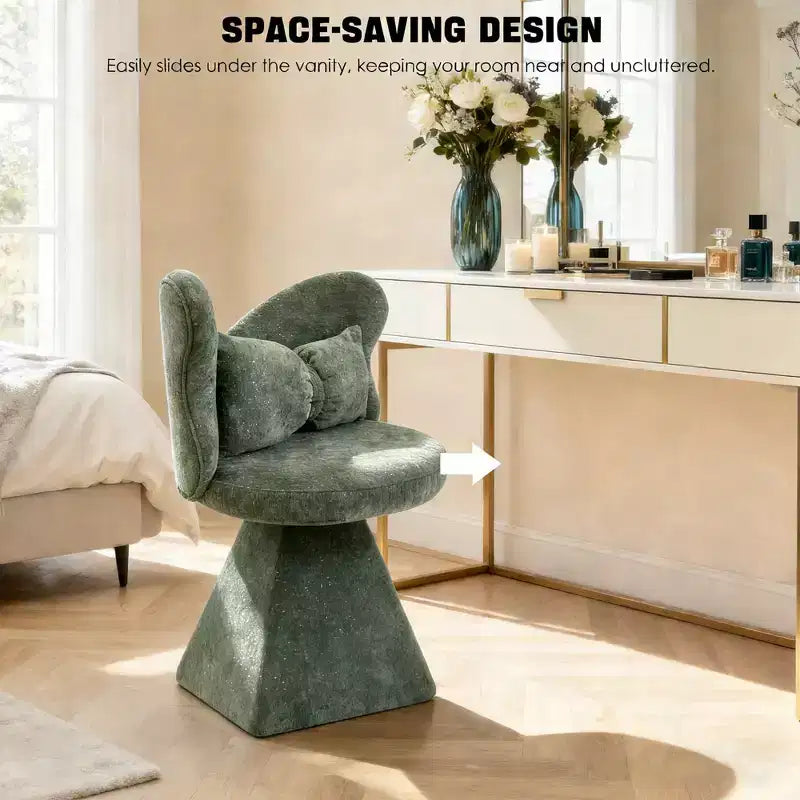 Fauteuil d'appoint pivotant rembourré FurnitureR avec oreiller, fauteuil de coiffeuse sculptural avec dossier incurvé pour chambre, salon ou espace maquillage