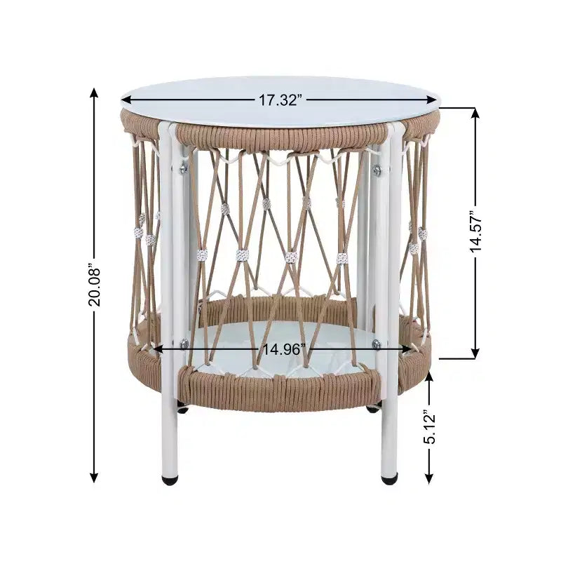 Ensemble de meubles d'extérieur bohème moderne, 3 pièces, fauteuils pivotants de patio avec cadre en acier et table d'appoint en verre pour jardin ou bord de piscine - Panipeachy