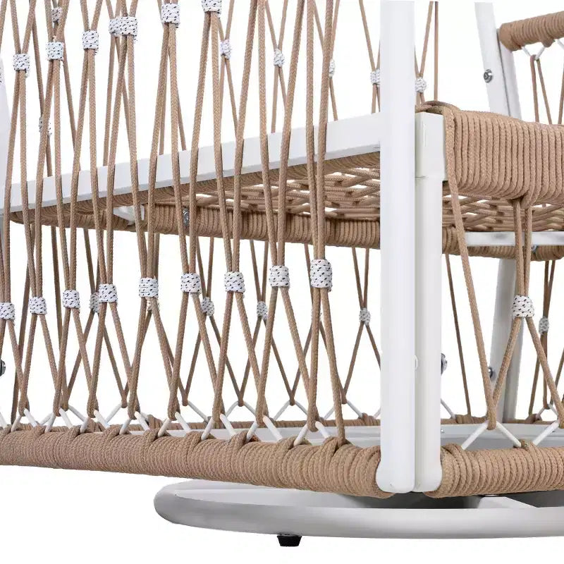 Ensemble de meubles d'extérieur bohème moderne, 3 pièces, fauteuils pivotants de patio avec cadre en acier et table d'appoint en verre pour jardin ou bord de piscine - Panipeachy