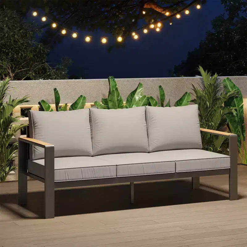 Salon de jardin en aluminium, canapé d'extérieur modulable avec 5 coussins épais, 4 accoudoirs et table basse pour jardin, terrasse, arrière-cour