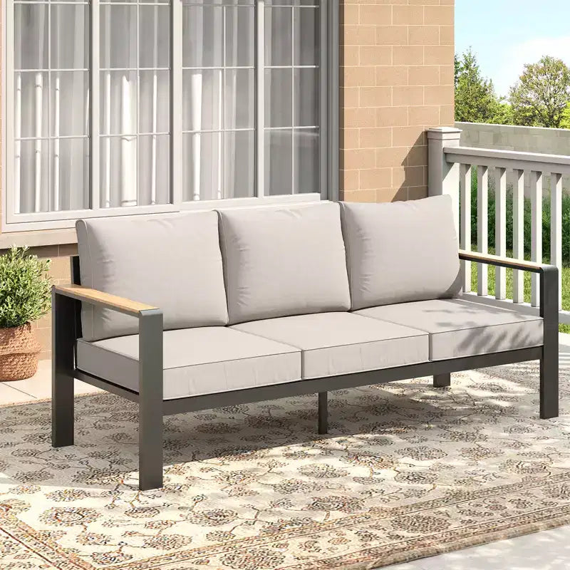 Salon de jardin en aluminium, canapé d'extérieur modulable avec 5 coussins épais, 4 accoudoirs et table basse pour jardin, terrasse, arrière-cour