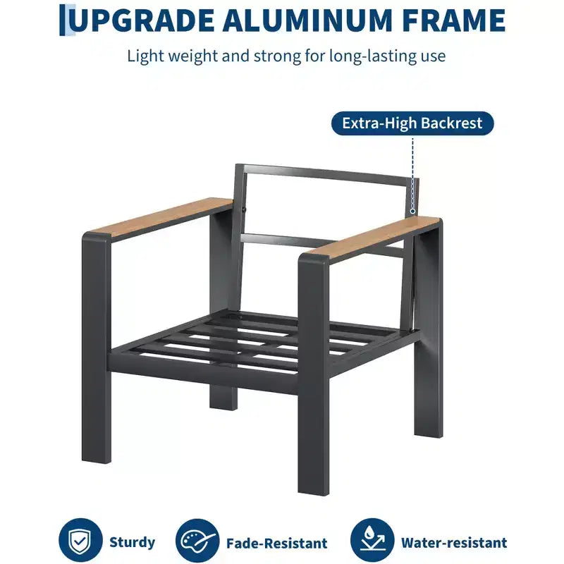 Salon de jardin en aluminium, canapé d'extérieur modulable avec 5 coussins épais, 4 accoudoirs et table basse pour jardin, terrasse, arrière-cour
