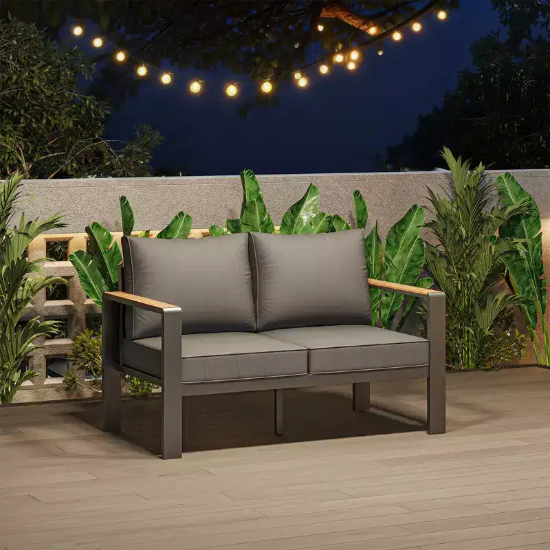 Salon de jardin en aluminium, canapé d'extérieur modulable avec 5 coussins épais, 4 accoudoirs et table basse pour jardin, terrasse, arrière-cour