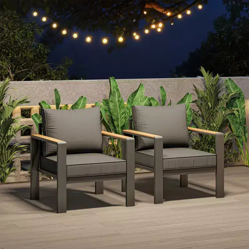 Salon de jardin en aluminium, canapé d'extérieur modulable avec 5 coussins épais, 4 accoudoirs et table basse pour jardin, terrasse, arrière-cour