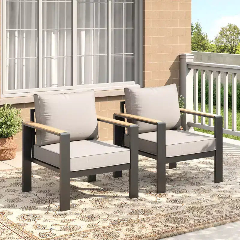 Salon de jardin en aluminium, canapé d'extérieur modulable avec 5 coussins épais, 4 accoudoirs et table basse pour jardin, terrasse, arrière-cour