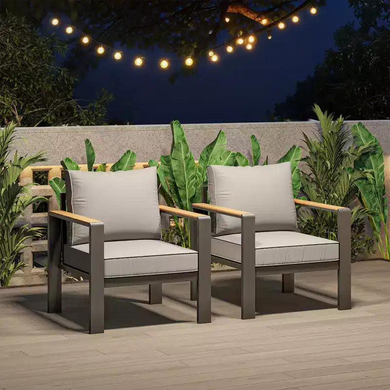 Salon de jardin en aluminium, canapé d'extérieur modulable avec 5 coussins épais, 4 accoudoirs et table basse pour jardin, terrasse, arrière-cour