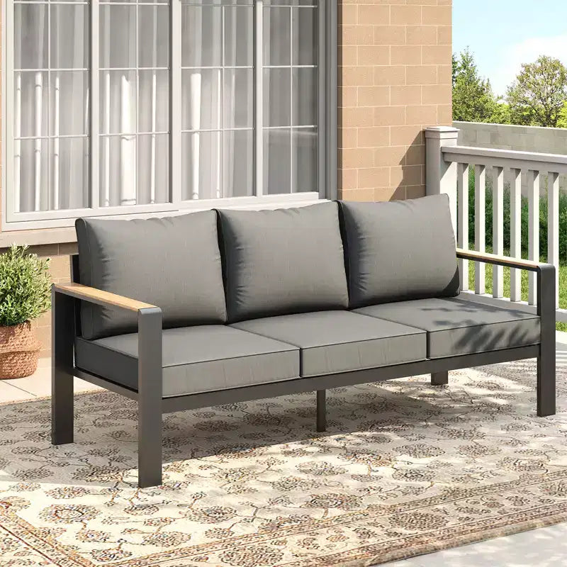 Salon de jardin en aluminium, canapé d'extérieur modulable avec 5 coussins épais, 4 accoudoirs et table basse pour jardin, terrasse, arrière-cour