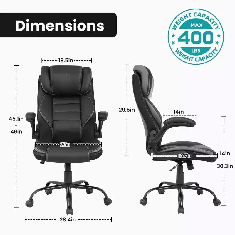 Ergonomic Office Chair, High Back Leather, Adjustable Headrest, Lumbar Support, fold-Up Armrests, Swivel Recliner Desk Chair, for Home or Office