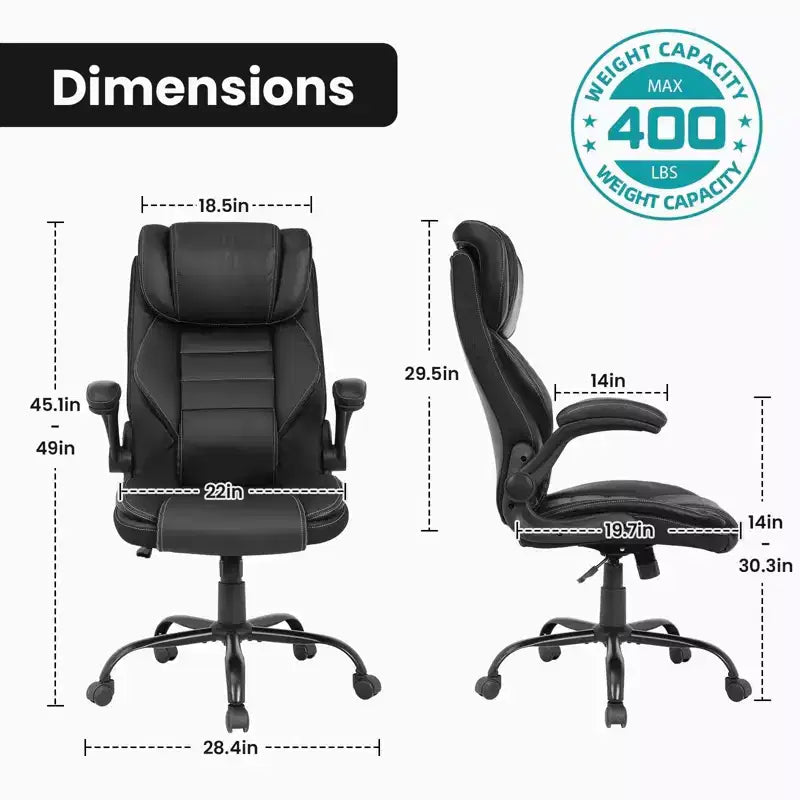 Ergonomic Office Chair, High Back Leather, Adjustable Headrest, Lumbar Support, fold-Up Armrests, Swivel Recliner Desk Chair, for Home or Office