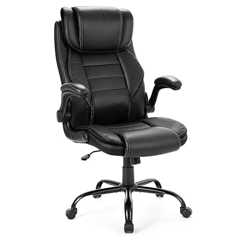Ergonomic Office Chair, High Back Leather, Adjustable Headrest, Lumbar Support, fold-Up Armrests, Swivel Recliner Desk Chair, for Home or Office