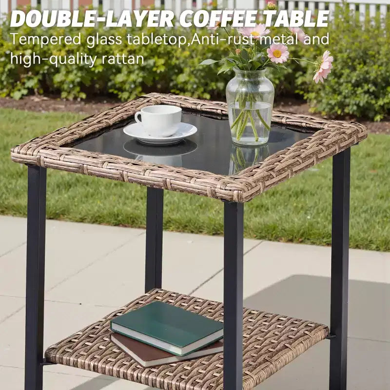 GDFStudio Halston Salon de jardin en osier avec coussins et table d'appoint