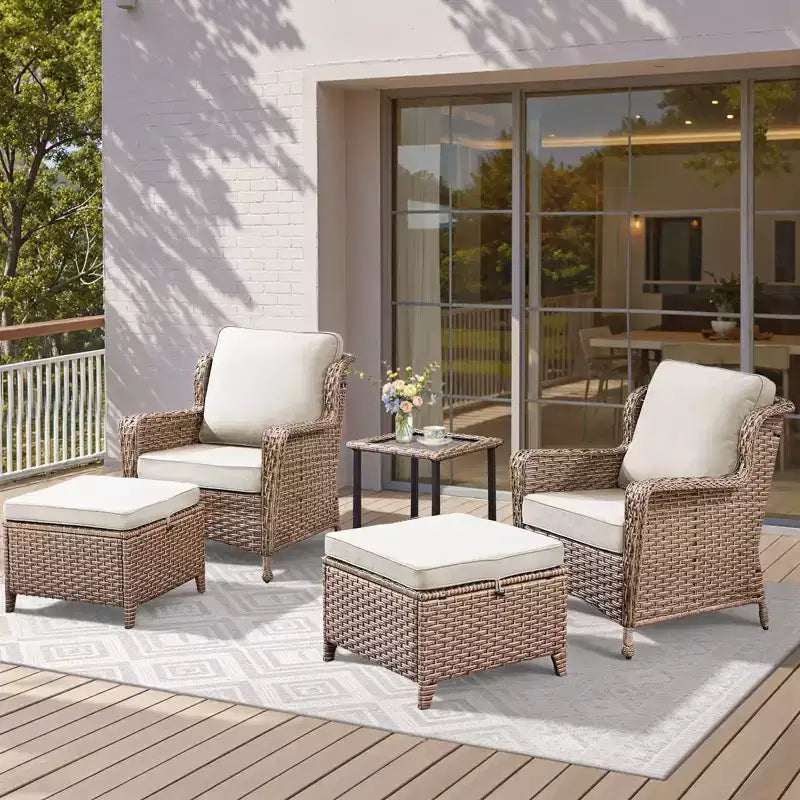 GDFStudio Halston Outdoor Wicker Chat Set with Cushions and Side Table