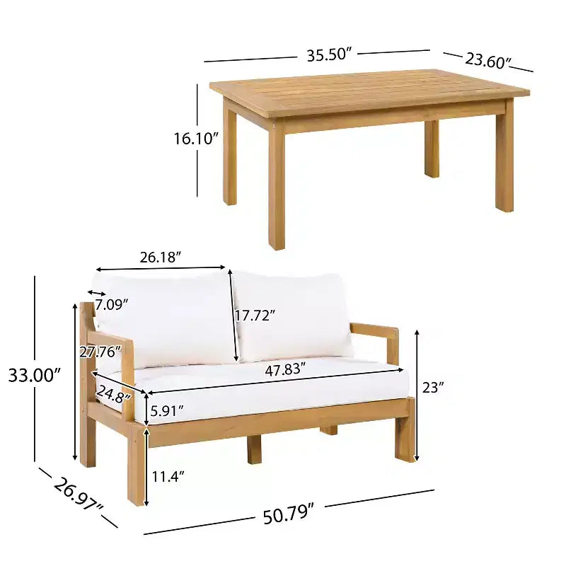 Christopher Knight Home Graziella Canapé deux places et table basse en bois d'acacia modernes pour patio
