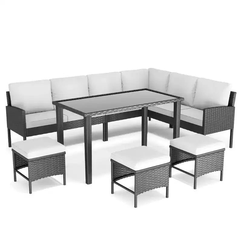 Whisen Patio Salon de Jardin 7 Pièces, Ensemble de Conversation en Rotin pour Jardin avec Coussins Épais et Moelleux