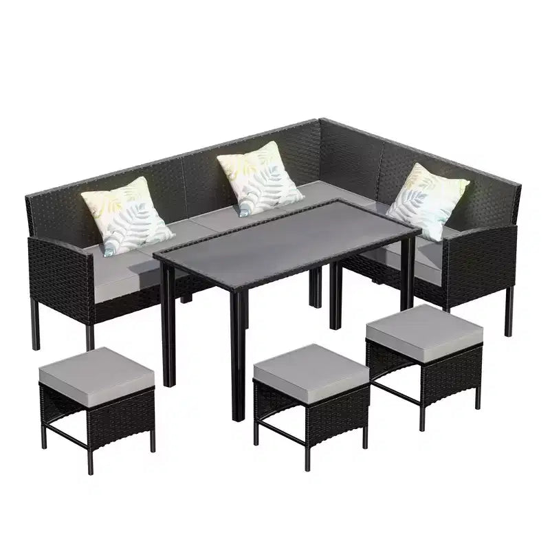 Ensemble de canapé d'extérieur 7 pièces Whisen Patio, ensemble de conversation en rotin pour jardin avec coussins moelleux