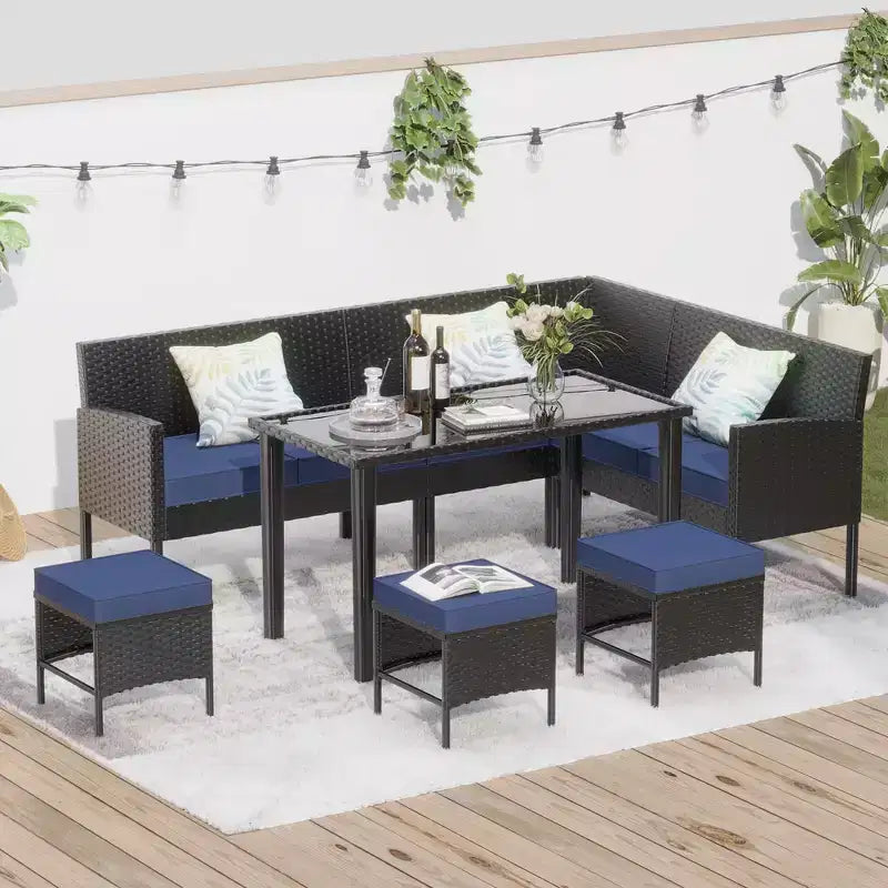 Ensemble de canapé d'extérieur 7 pièces Whisen Patio, ensemble de conversation en rotin pour jardin avec coussins moelleux