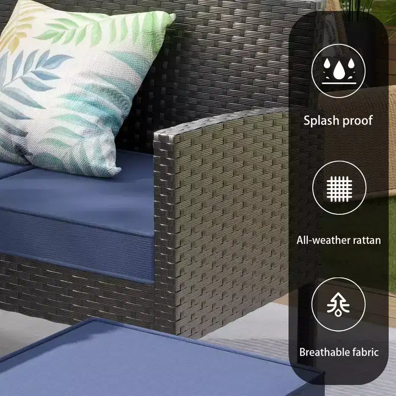 Ensemble de canapé d'extérieur 7 pièces Whisen Patio, ensemble de conversation en rotin pour jardin avec coussins moelleux