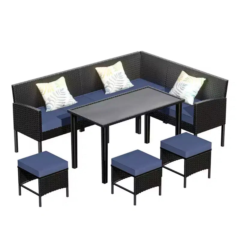 Ensemble de canapé d'extérieur 7 pièces Whisen Patio, ensemble de conversation en rotin pour jardin avec coussins moelleux