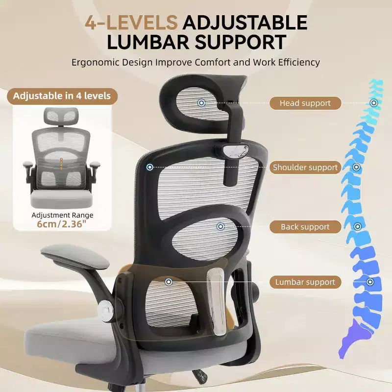 Ergonomic High-Back Mesh Office Chair, Adjustable Headrest & Lumbar Support, 360 Swivel Rolling, for Home, Office