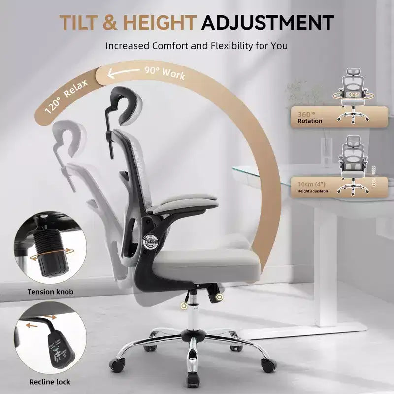 Ergonomic High-Back Mesh Office Chair, Adjustable Headrest & Lumbar Support, 360 Swivel Rolling, for Home, Office