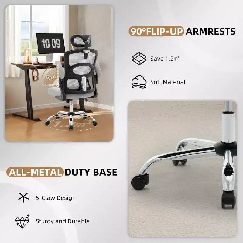 Ergonomic High-Back Mesh Office Chair, Adjustable Headrest & Lumbar Support, 360 Swivel Rolling, for Home, Office