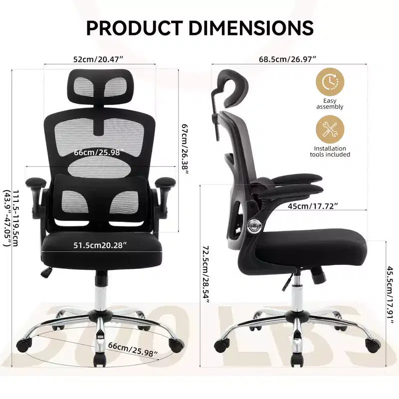 Ergonomic High-Back Mesh Office Chair, Adjustable Headrest & Lumbar Support, 360 Swivel Rolling, for Home, Office