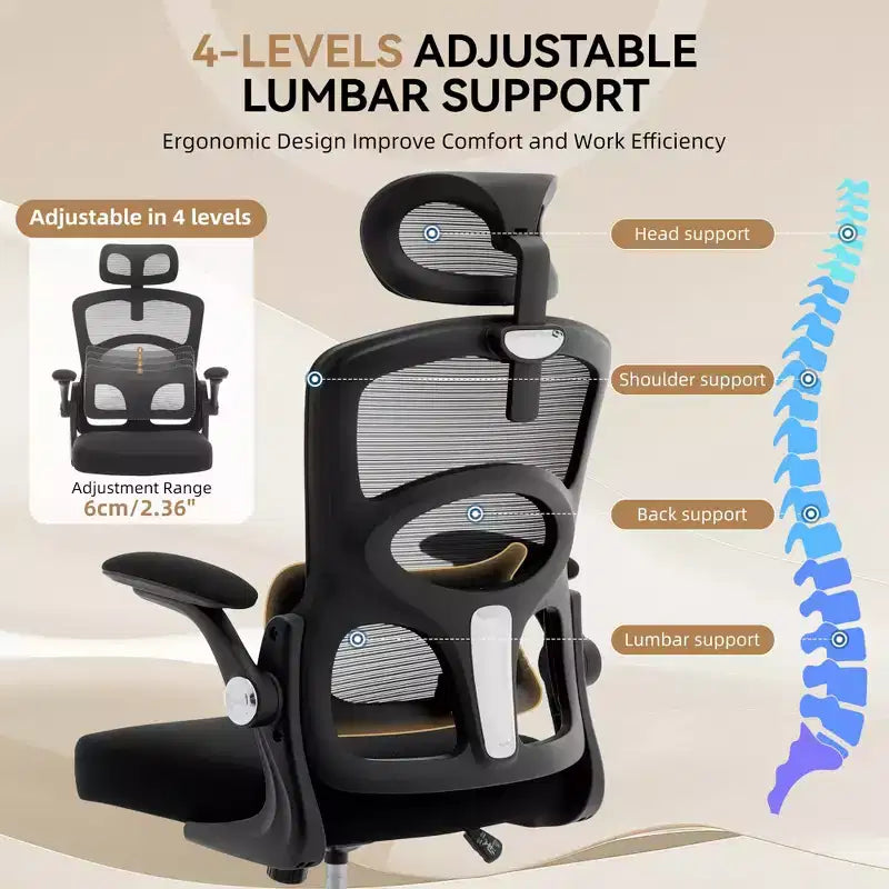 Ergonomic High-Back Mesh Office Chair, Adjustable Headrest & Lumbar Support, 360 Swivel Rolling, for Home, Office