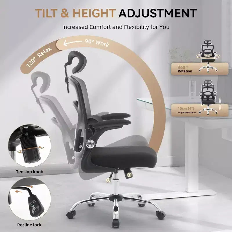 Ergonomic High-Back Mesh Office Chair, Adjustable Headrest & Lumbar Support, 360 Swivel Rolling, for Home, Office