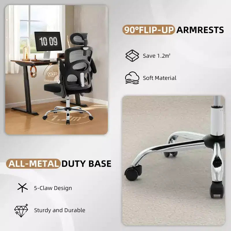 Ergonomic High-Back Mesh Office Chair, Adjustable Headrest & Lumbar Support, 360 Swivel Rolling, for Home, Office