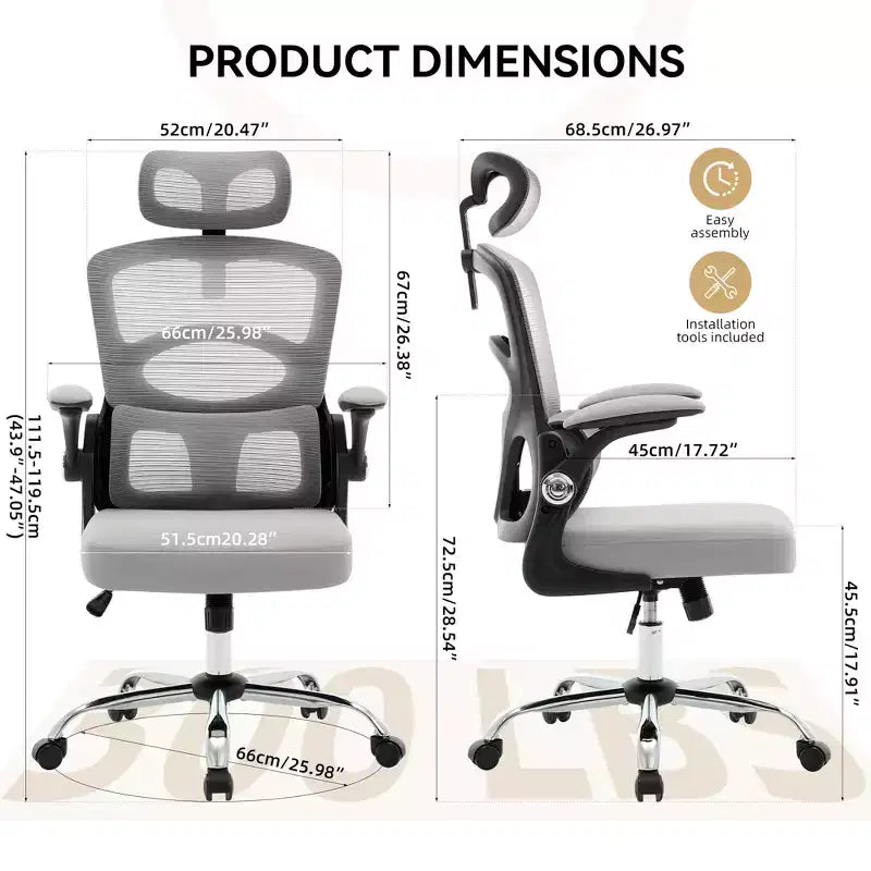 Ergonomic High-Back Mesh Office Chair, Adjustable Headrest & Lumbar Support, 360 Swivel Rolling, for Home, Office