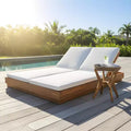 Christopher Knight Home Yichen Modern Acacia Patio Double Sunlounge Set with Concrete-Acacia Side Table