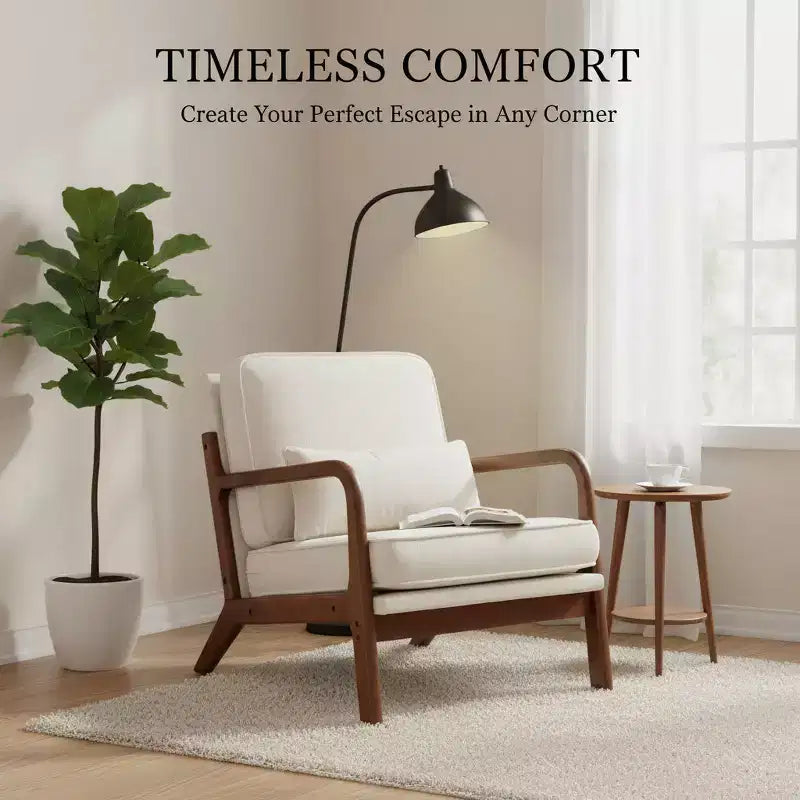 Fauteuil moderne Summit Adventure avec accoudoirs, cadre en bois massif crème et coussin lombaire, pour salon