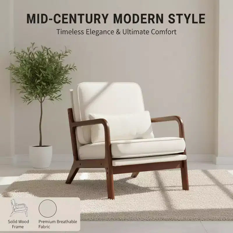 Fauteuil moderne Summit Adventure avec accoudoirs, cadre en bois massif crème et coussin lombaire, pour salon