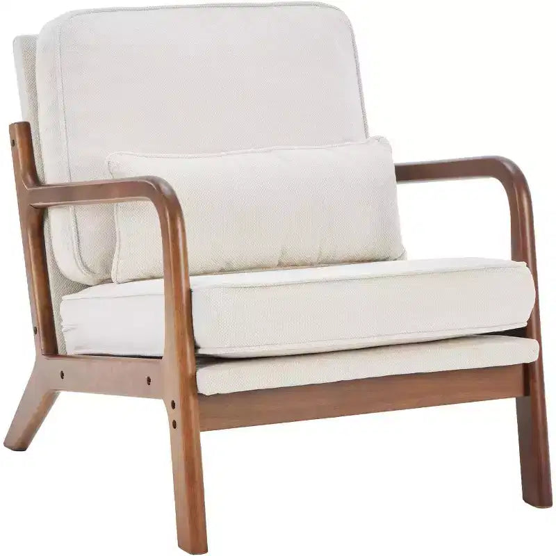 Summit Adventure Modern Lounge Chair with Arms Cream Solid Wood Frame & Waist Cushion Accent Seating for Living Room