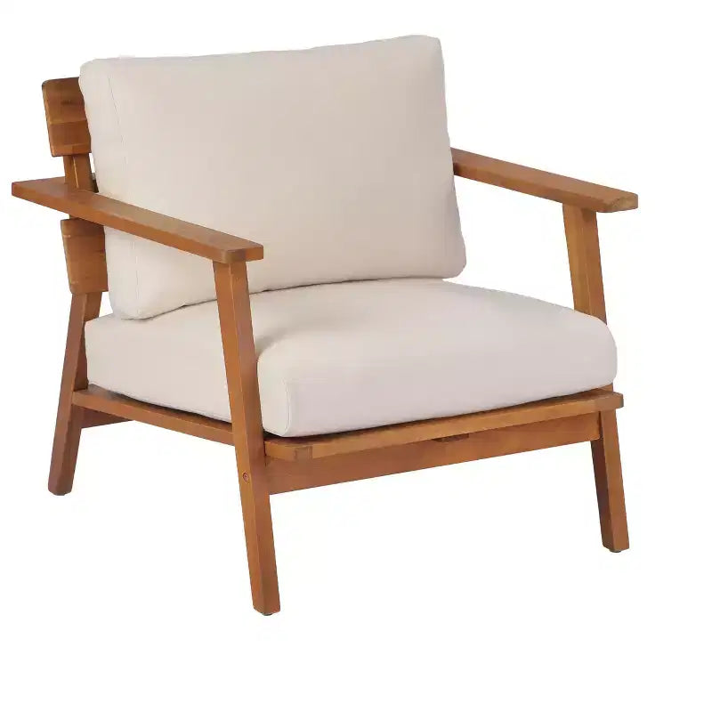 Ensemble de canapés de jardin 2/4 places, ensemble de conversation de patio, ensemble de meubles d'extérieur, ensemble de sièges avec table basse, fauteuil, causeuse et coussins, teck + beige - ModernLuxe