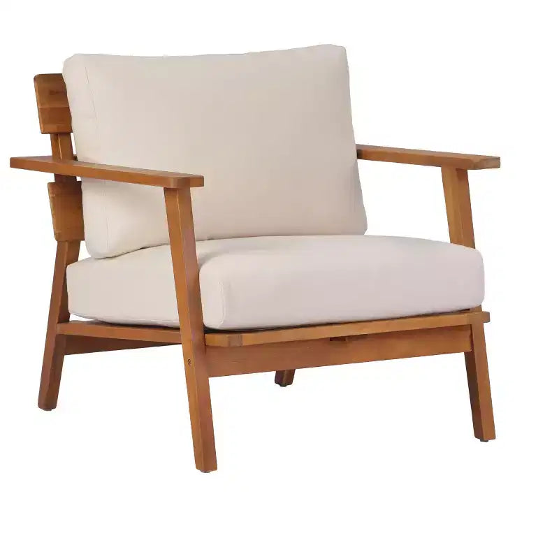 Ensemble de canapés de jardin 2/4 places, ensemble de conversation de patio, ensemble de meubles d'extérieur, ensemble de sièges avec table basse, fauteuil, causeuse et coussins, teck + beige - ModernLuxe