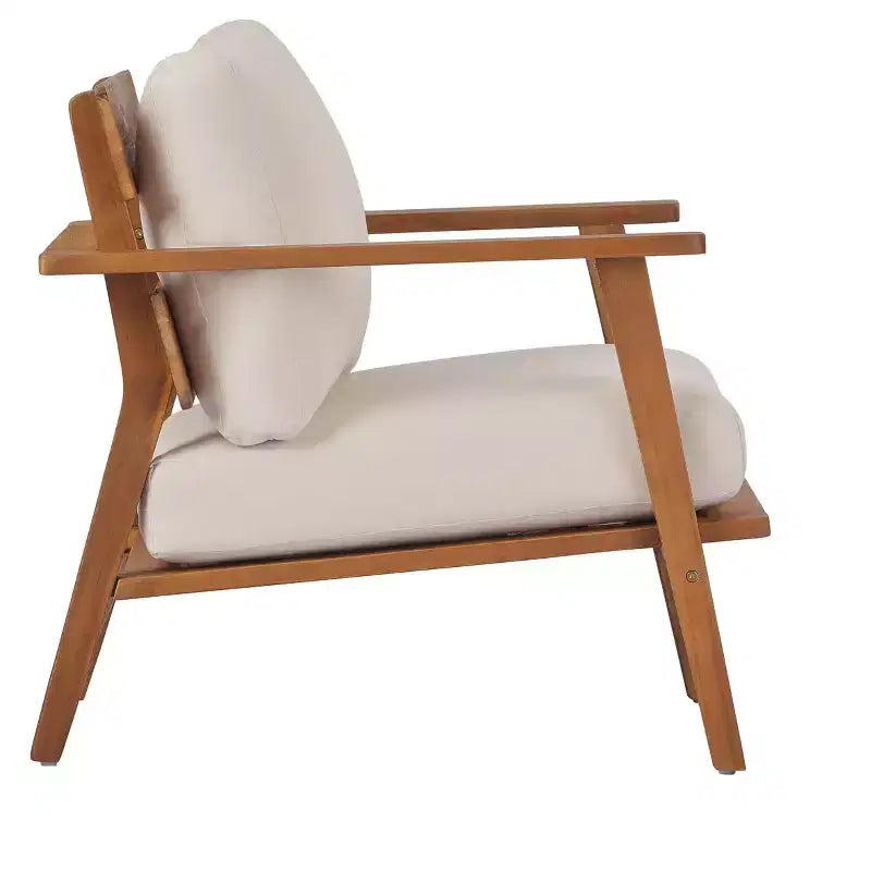 Ensemble de canapés de jardin 2/4 places, ensemble de conversation de patio, ensemble de meubles d'extérieur, ensemble de sièges avec table basse, fauteuil, causeuse et coussins, teck + beige - ModernLuxe