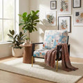 FurnitureR Floral Upholstered Accent Chair with Metal Legs, Modern Printed Lounge Armchair for Living Room, Bedroom or Reading Corner
