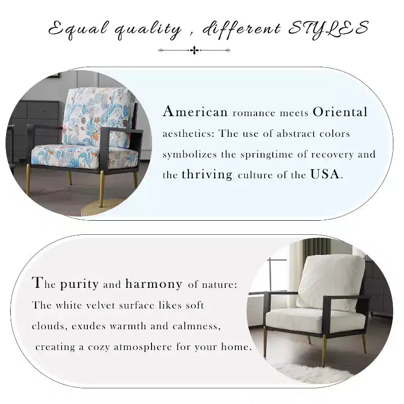 FurnitureR Floral Upholstered Accent Chair with Metal Legs, Modern Printed Lounge Armchair for Living Room, Bedroom or Reading Corner