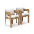 LuxenHome Set of 2 Modern Outdoor Acacia Wood Armchair with Cushions, Patio Lounge Seating