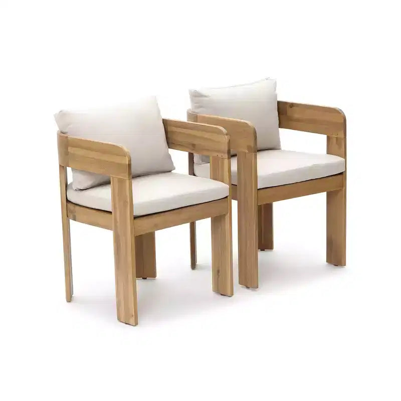 LuxenHome Set of 2 Modern Outdoor Acacia Wood Armchair with Cushions, Patio Lounge Seating