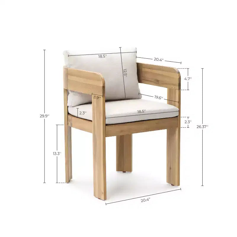 LuxenHome Lot de 2 fauteuils modernes d'extérieur en bois d'acacia avec coussins, sièges de salon de patio
