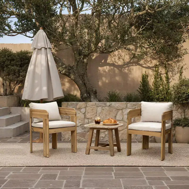 LuxenHome Lot de 2 fauteuils modernes d'extérieur en bois d'acacia avec coussins, sièges de salon de patio