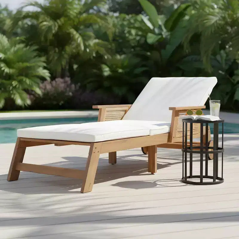 Christopher Knight Home Jisoo Modern Acacia Patio Sunlounge and Ceramic Tile Table Set with Wicker Armrest