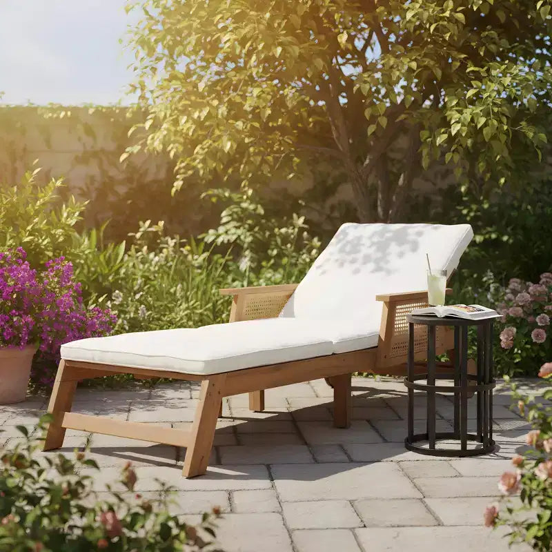 Ensemble table basse en carrelage céramique et bain de soleil moderne en acacia Jisoo Christopher Knight Home avec accoudoir en osier